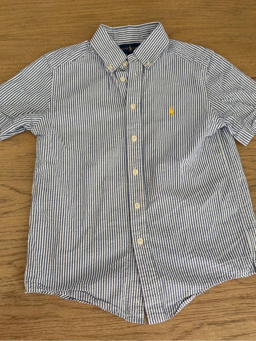Ralph Lauren Blue and White Striped Short-Sleeve Button-Down Shirt